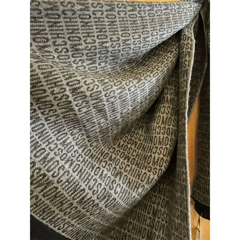 Moschino Wool Throw Blanket Black Intarsia Logo Luxury Home Decor - Picture 5 of 6